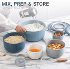 COOK WITH COLOR Prep Bowls with Lids- Wide and Deep Nesting Plastic Small Mixing Bowl Set with Lids, 12 Piece Set - Deep Bowls, Blue/Grey