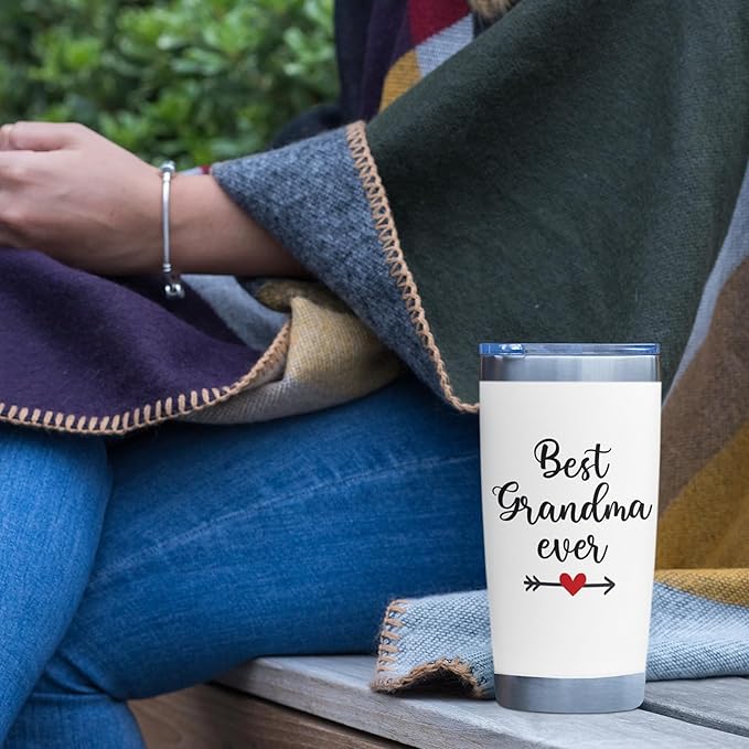 Christmas Gifts For Grandma, Best Grandma Ever Tumbler 20oz – Grandmother Present for Birthday, Mothers Day – First Time Grandmas Coffee Cup From Grandkids, Granddaughter Or Daughter
