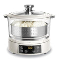 COOK WITH COLOR 3L Glass Mini Low Carb Rice Cooker – Holds 2 Cups Raw/Makes 6 Cups Cooked with Auto Lift Filter Basket, Hotpot & Steamer for Rice, Grains, Digital Panel with Keep Warm, Cream