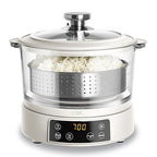 COOK WITH COLOR 3L Glass Mini Low Carb Rice Cooker – Holds 2 Cups Raw/Makes 6 Cups Cooked with Auto Lift Filter Basket, Hotpot & Steamer for Rice, Grains, Digital Panel with Keep Warm, Cream