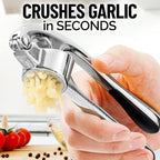 Zulay Kitchen Premium Garlic Press Set - Rust Proof Professional Garlic Mincer Tool - Easy-Squeeze, Easy-Clean with Soft, Ergonomic Handle - Silicone Garlic Peeler & Brush (Chrome)