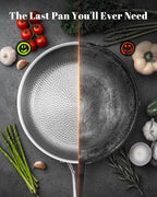 Titanium Pan, 12 Inch Pure Titanium Hammered Pro frying pan with Lid, Non-Toxic Skillet for Cooking, PFAS/PFOA/PTFE Free Cookware, Dishwasher&Oven Safe, Kitchen Induction Compatible
