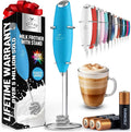 Zulay Kitchen Patented Tornado Triple Whisk Milk Frother with 4 Duracell Batteries – Handheld Foam Maker for Coffee, Lattes, Matcha & Hot Chocolate – Rich, Creamy Froth in Seconds - Teal Blue