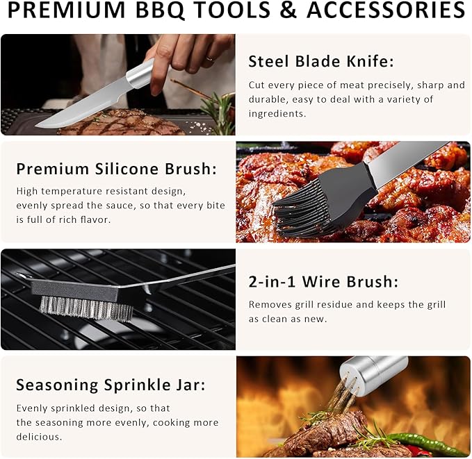 18-Piece BBQ Grill Accessories Set | Ultimate Grilling Tools for Men - Heavy Duty Stainless Steel BBQ Utensils Kit with Aluminum Case & Grill Brush for Dad (18pcs)