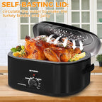 18 Quart Roaster Oven with Self-Basting Lid, Large Electric Turkey Roaster Oven with Defrost & Warm Function, Adjustable Temperature, Removable Pan & Rack, Stainless Steel, Black
