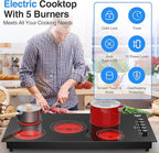 VBGK Electric Cooktop 36 inch,Built-in 36 inch Electric Cooktop 8000W Power Control by Knob, 36 induction cooktop with 9 Power Levels with Child Safety Lock, Timer,Over-Temperature 220V-240V.