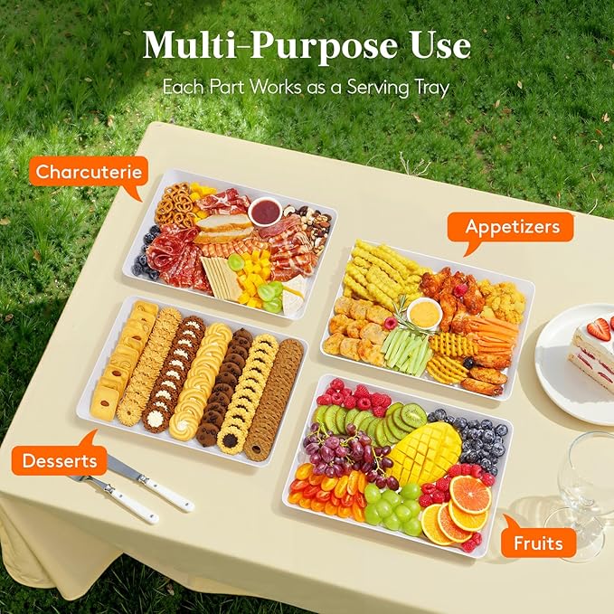 Lifewit Serving Tray for Party Supplies, Reusable Serving Platter for Catering, Snack, Fruit, Charcuterie, Appetizer, Plastic Food Trays, Hosting Essentials, BPA Free, 6 Pcs, Extra Large(16" x 12")