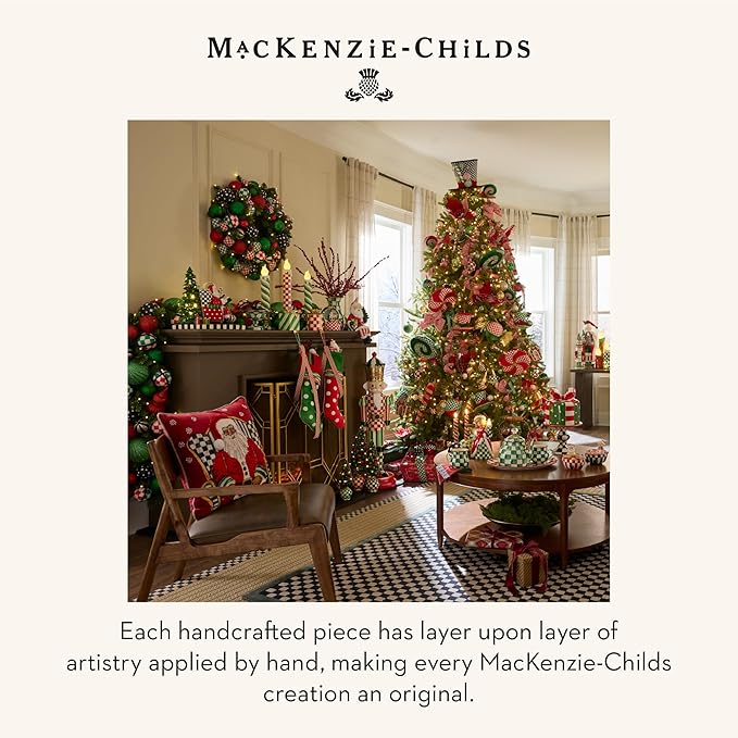 MACKENZIE CHILDS Snow Globe, Christmas Decor for Living Room, Check It Out Teapot