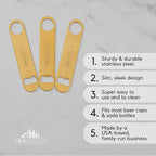 A Bar Above Bottle Opener, Bartender Tool, Flat Bar Blade Opener, Heavy Stainless Steel Beer Cap Lifter With Thumb Hole, Dishwasher Safe Rust Resistant, Bartender Accessories, Multi-Color, Pack of 3