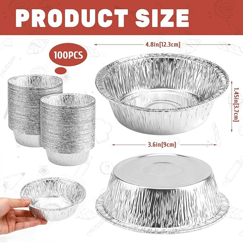 100 Pack 5" Round Tart Pie Foil Pans Disposable Aluminum Foil Tart & Pie Tins for Baking,Cooking,Storage or Reheating