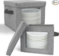 HOMELUX THEORY Plate Storage Box, 2pc 12"x8" Light Gray Hard Shell China Storage Containers, Kitchen Storage Bins With Lids, Heavy Duty Moving Box with Handles for Dishes, Dinner Plate & Dinnerware