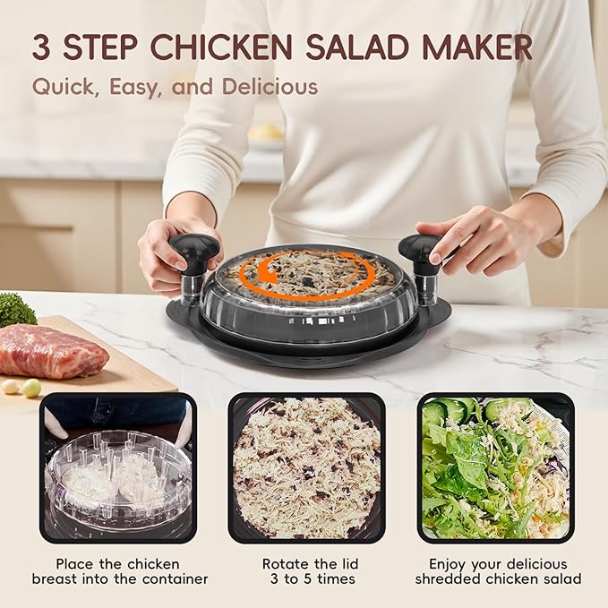 XL Chicken Shredder, Large Pro Meat Shredder Tool Twist with Ergonomic Handle, Strong Non-Slip Base, Dishwasher Safe, Kitchen Chicken Grinder for Ground Food, Vegetables, Black