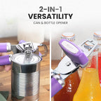 Zulay Kitchen Heavy Duty Stainless Steel Can Opener Manual with Bottle Opener - Rust Proof Manual Can Opener With Turn Knob & Comfy Soft Grip Handles - Lavender