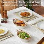 ONEMORE Au Gratin Baking Dish Oval Ceramic White Small Casserole Dish Oven Safe Baking Dishes for Oven Individual Serving Dishes Mini Casserole Dish Set of 4 for Lasagna Quiche, 6x8, 20 oz, Brown Rim