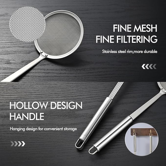 6.14 Inch Oil Spider Strainer Kitchen Cooking Tools With Mesh Filter,Stainless Steel Slotted Skimmer Spoon For Deep Fryer Basket,Strainer For Noodle,Pasta,Donut