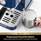 CHULUX Slim Espresso Machine with Milk Frother, 20 Bar Professional Italian Pump Espresso Coffee Machine for Home Cappuccino & Latte Maker, Stainless Steel, Navy
