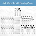 Mikasa Harmony 65-Piece 18/10 Stainless Steel Flatware Set, Service for 12, Polished Silverware with Serving Utensils, Dishwasher Safe
