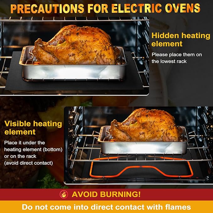 Large Oven Liners for Bottom of Oven, 17"x75" Heavy Duty Non-Stick Oven Liner Mat, Reusable Heat Resistant Grill & Baking Mat, BPA/PFOA Free Roaster Liners, Fits Electric, Gas, Toaster Ovens (Black)