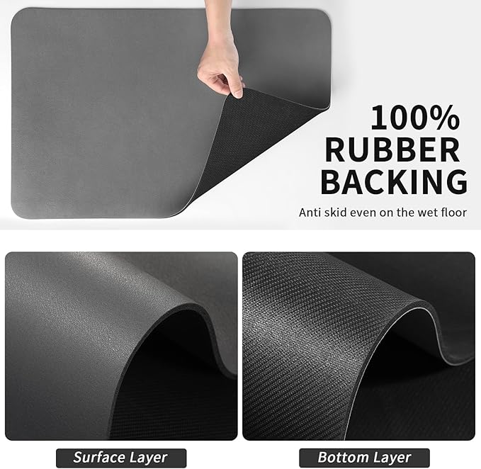 HotLive Dish Drying Mat for Kitchen Counter, Heat Resistant Drainer Mats with Non-slip Rubber Backed, Hide Stain Kitchen Super Absorbent Draining Mat, Easy to Clean Dish Rack Pad, Dark Grey 18"x24"