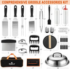 N NOBLE FAMILY 38PCS Griddle Accessories Kit, Professional Grill Tools Set for Outdoor Barbecue, Stainless Steel Griddle Spatula Set with Tongs, Smash Burger Press, Carry Bag, Perfect Grilling Gifts