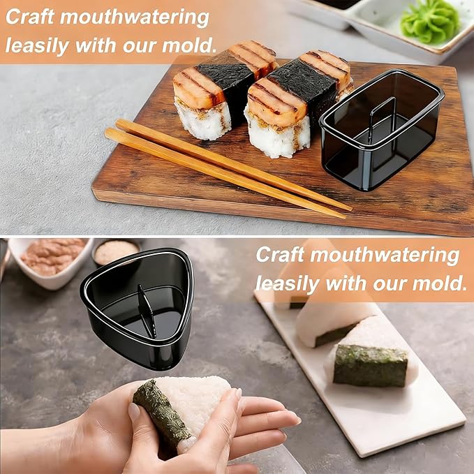3PCS Clear Black Onigiri Rice Ball Mold Maker Kit, Musubi Press, Triangle Sushi Press for Kid Lunch Bento, Non-stick, BPA-Free