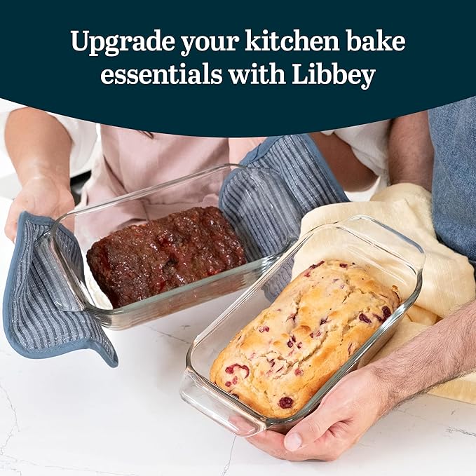 Libbey Baker’s Premium 2 Piece Glass Baking Dish Set, Stackable, Space Saving Glass Bakeware Set, Oven Baking Dish for Bread, Pound Cakes, Meatloaf