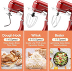 CEBORY 3-IN-1 Electric Stand Mixer, 6.5QT Bowl 660W 10-Speed Kitchen Mixer, Household Food Mixers include Dough Hook, Beater and Whisk, Bread Cake Mixer for Baking and Most Home Cooks, Red