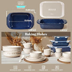 Artena Baking Dish 5.1 Quarts, Casserole Dishes For Oven, Baking Pan With Handles, Lasagna Pan Deep, Large Casserole Dish, Rectangular White Ceramic Bakeware, Blue (Baking Dish With Lids)
