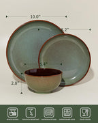 Pokini 36 Piece Stoneware Dinnerware Sets, Ceramic Plates and Bowls Set, Microwave & Dishwasher Safe Kitchen Dish Set, Modern Dinner Salad Plates | Cereal Bowls for 12, Dishware Sets Sage Green