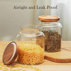 Labina Glass Storage Container Airtight Food Jars Kitchen Canister with Wood Lids, 60 Oz Wide Mouth Pantry Organization Glass Jar for Flour, Sugar, Cookie, Spagetti, Nuts and Candy
