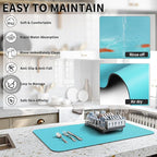 HotLive Dish Drying Mat for Kitchen Counter, Heat Resistant Drainer Mats with Non-slip Rubber Backed, Hide Stain Kitchen Super Absorbent Draining Mat, Easy to Clean Dish Rack Pad, Teal 16"x20"