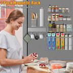 DTUQYX Magnetic Spice Rack for Refrigerator, 7 Pack Metal Magnetic Shelf, Moveable Magnetic Storage Fridge Organizer Grey, Spice Organizer, Hook Rack, Paper Towel Holder, Cutting Board Holder, HM5471