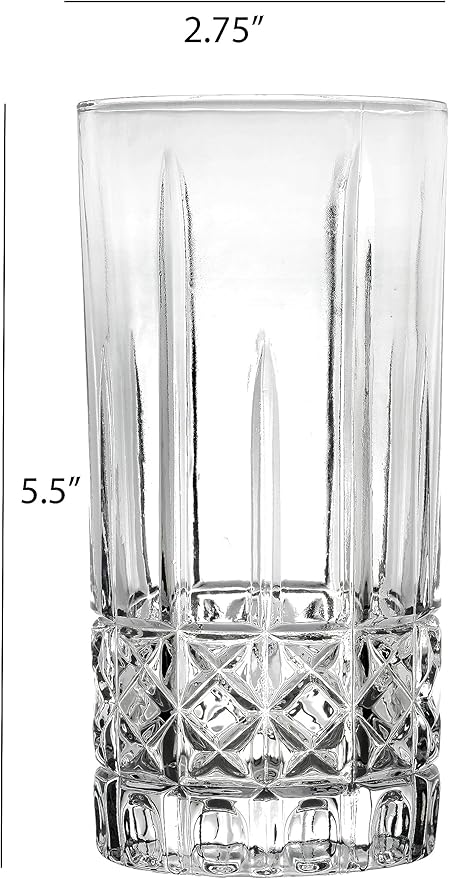 Lorren Home Trends Tall 12 Ounce Drinking Glass-Textured Cut Glass, Set of 6