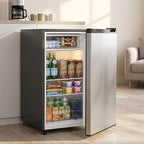 3.2 Cu.Ft Mini Fridge with Freezer, 1 Door Small Refrigerator with Adjustable Thermostat Energy-efficient Low Noise, Compact Fridge for Bedroom, Office, Dorm, Silver