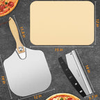 Pizza Stone 5 PCS Set, 15 x 12" Large Rectangle Pizza Stone Set for Oven and Grill with Metal Pizza Peels & Cutter Rocker, 0.6'' Thickened Stone Pizza Pan, Baking Stone for Pizza, Bread
