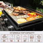 KingChii 19" Tabletop 2-Burner Griddle Portable Gas Grill with Rear Grease Trap, Powder Coated Steel, Black