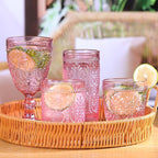 abrwyy 4Pcs Pink Glassware, Drinking Beverage Glass Cup, Vintage Drinking Glasses, Colored Glassware Set for Party Wedding Home Office Gift