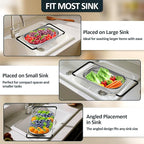Over the Sink Colander - Strainers and Colanders - Sink Strainer Basket - Expandable Fine Mesh Strainer with Rubber Grip for Veggie, Fruits, Pasta, Home Kitchen Essentials (9.5W x 13.4-21.3L x 3.3H)