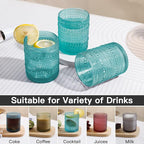 JOVGANK Mint Green Vintage Hobnail Drinking Glasses Set of 6, Embossed Water Tumbler 12oz, Kitchen & Bar Beaded Glass Cups, Beverage Glass Cups for Water, Beer, Juice, Housewarming, Mother's Day Gift