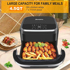 Pizza Oven & Air Fryer, 4.5QT 11-in-1 Flat Airfryer with Superior Top and Bottom Airflow Tech, Digital Display, Large Viewing Window, Grill Plate, Up to 32 Chicken Wings / 11" Pizza Capacity