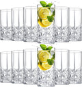 Uiifan Set of 12 Tall Highball Glasses 12 oz Crystal Drinking Glasses Clear Fancy Cups Vintage Textured Designer Glassware for Cocktail Tea Water Beer Soda Beverages, Dishwasher Safe(Stylish Style)
