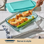 Pyrex Colors Tinted (9"x13") Tinted Glass Baking Dish with BPA-Free Lid, Oblong Bakeware Glass Pan For Casserole & Lasagna, Dishwasher, Freezer, Microwave and Pre-Heated Oven Safe, Aqua