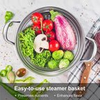 Chefbee Stainless Steel Steamer Pot - 3.2QT Steamer for Cooking with Food Basket, Steaming Cooking Pot Kitchen Cookware for Vegetable, Food, Dumplings, Soup
