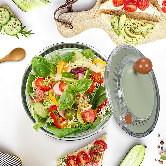 KITHELP Stainless Steel Salad Spinner Large, Vegetables Fruits Wash Bowl with Strainer, Lettuce Spinner Dryer for Efficient Salad Preparation 5.3Qt