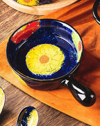 Vintage Style Pottery Bakeware Colorful Daisy Pattern Ceramic Casserole Dish Baking Pan Lasagna Pans Baking Dish with Handles from Oven to Table Plate-1 PCS, 20 OZ
