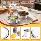 P&P CHEF 7 Inch Cake Pan Set of 2, 2 Pieces Round Layer Cake Baking Pans, Stainless Steel Smash Cake Tin Bakeware for Cooking Steaming, Nontoxic & Sturdy, Oven & Dishwasher Safe