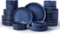 Famiware Star 24-Piece Stoneware Dinnerware Sets for 6 - Shallow Pasta Bowls & Flat Plates, Modern Rustic Reactive Glaze Dishes, Chip & Scratch Resistant, Microwave & Dishwasher Safe, Nebulas Blue