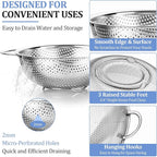 TeamFar Colander Set of 3, Stainless Steel Perforated Metal Colander Strainer with Handles for Spaghetti, Pasta, Berry, Rust Free & Dishwasher Safe - 1/3/5-quart