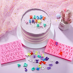 Patelai 6 Pieces Letters Silicone Mold Number Resin Mold 26 Letters and 0-9 Number Silicone Fondant Chocolate Molds for Making Candy Gummy Biscuit Ice Cube Tray Cake Decorations(Pink)