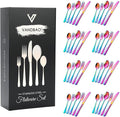Rainbow Silverware Set Flatware Cutlery - 40 Pieces Stainless Steel Colorful Utensils, Tableware Set Service for 8, Include Knife/Fork/Spoon, Reusable, Mirror Polished, Dishwasher Safe